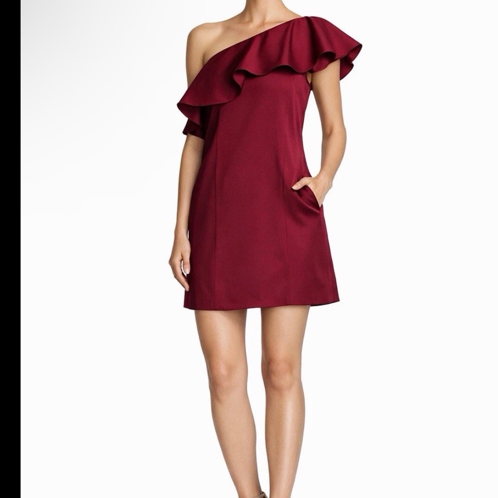 Zac Posen One-Shoulder Mini Dress Formal Wedding Burgundy Red Sz 0 New $525
